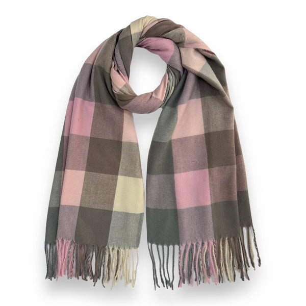 Classic colourful mini check scarf with tassels