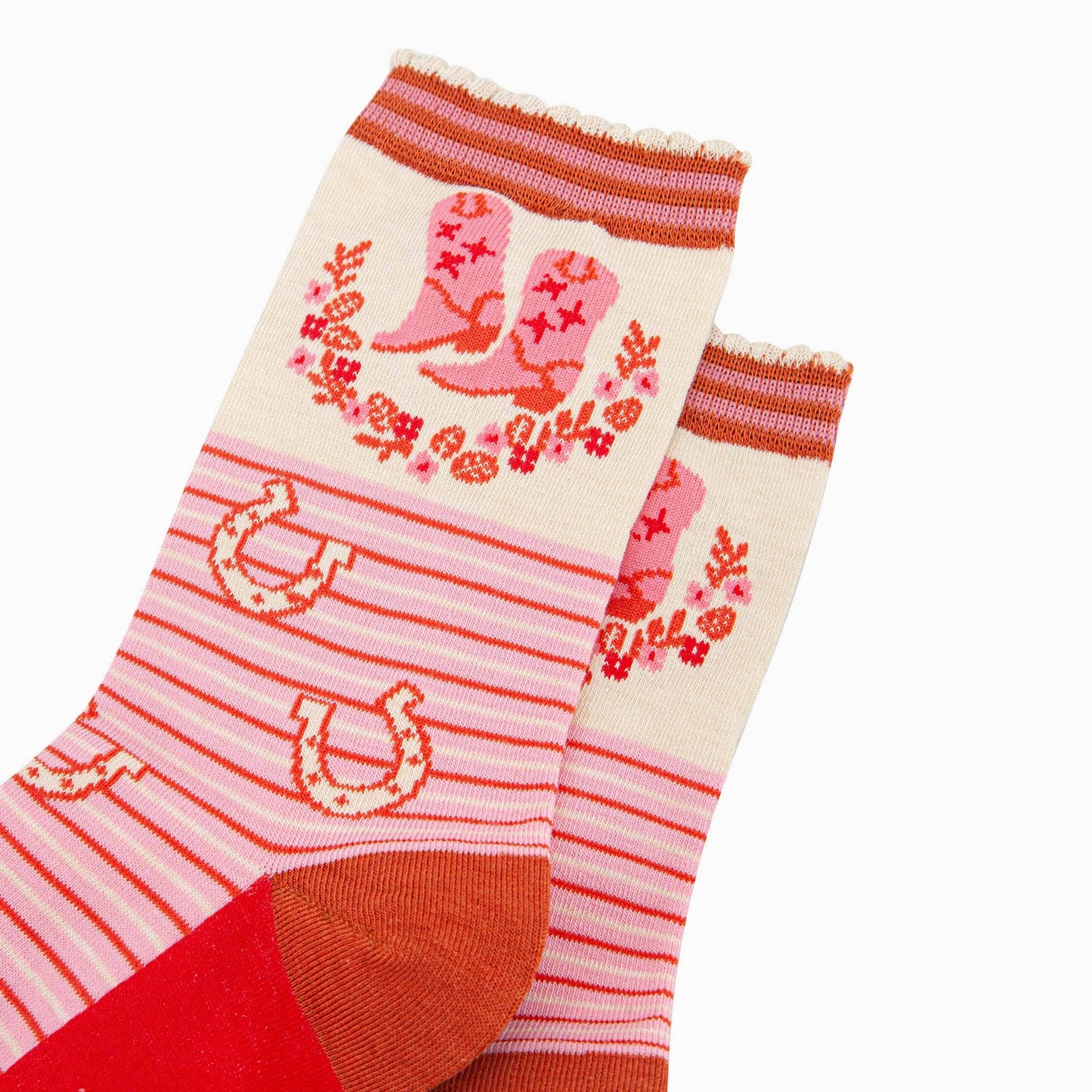 Cowboy Boot Stripe Bamboo Socks in Pink