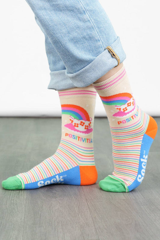 Women's Combed Cotton Ankle Socks- Cream, Positivitea