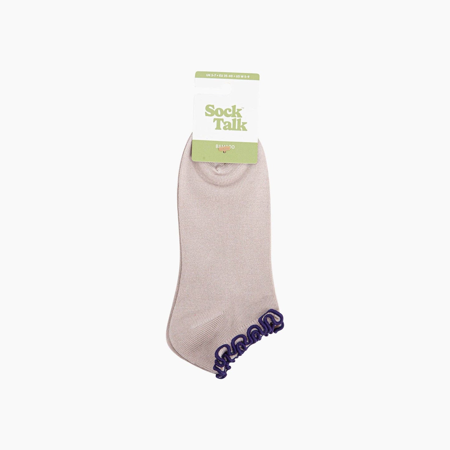 Frilly Trim Bamboo Trainer Socks in Beige/Purple
