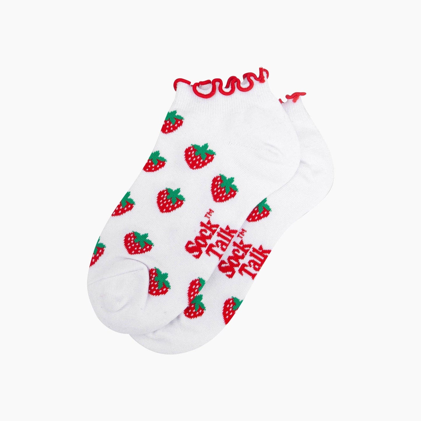 Strawberry Frilled Cuff Combed Cotton Trainer Socks in White