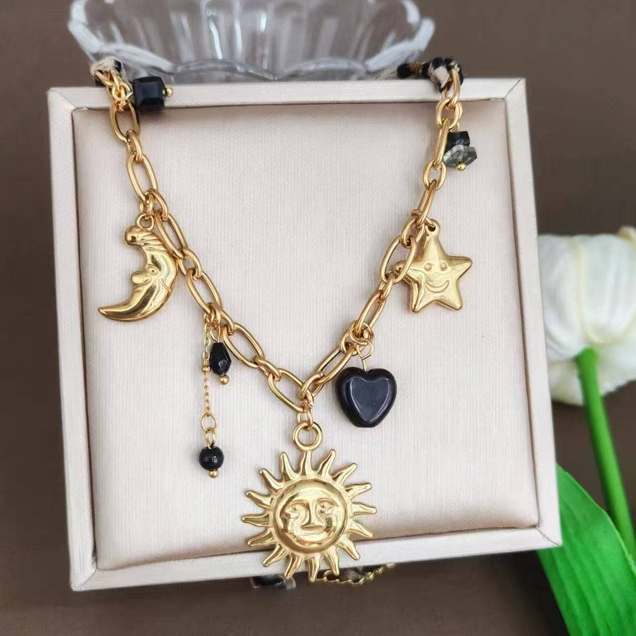 Luna Leopard necklace stainless steel chain celestial pendants