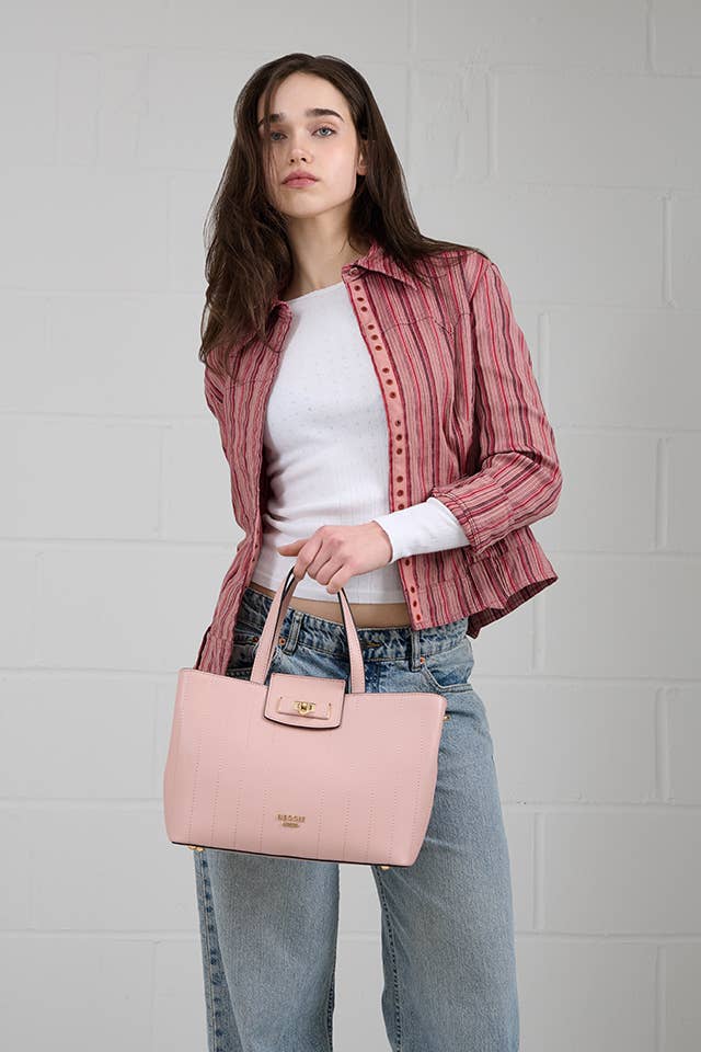 POLLY PINSTRIPE TOTE WITH SCARF