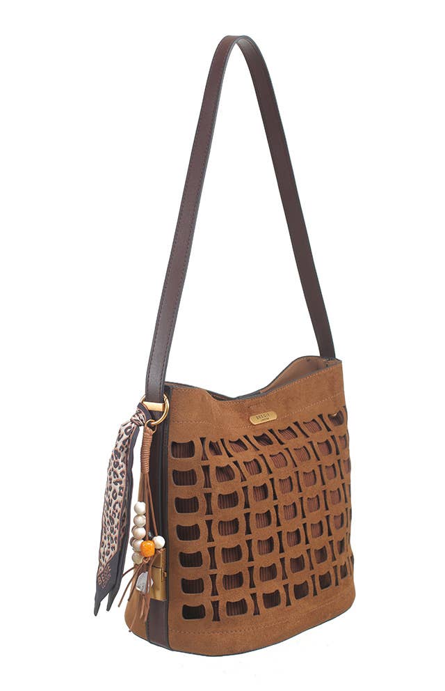 GINA GEOMETRIC SUEDETTE SHOULDER BAG