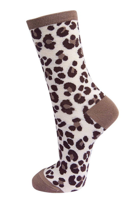 Womens Bamboo Leopard Print Ankle Socks Ladies Animal Print
