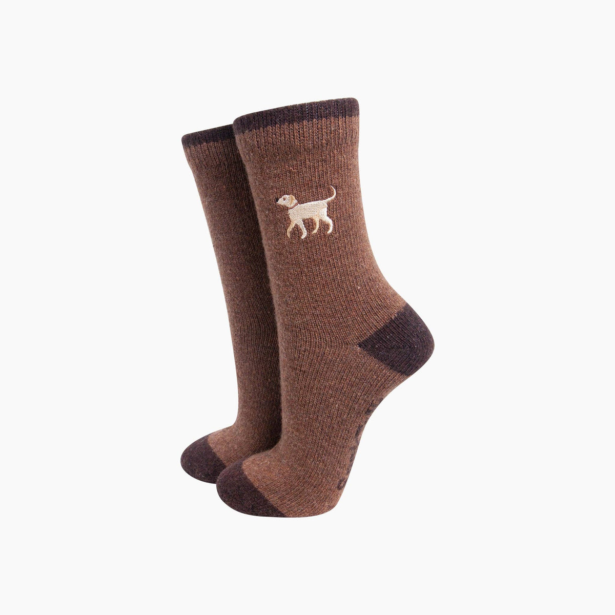 Golden Labrador Embroidered 50% Wool Socks in Brown