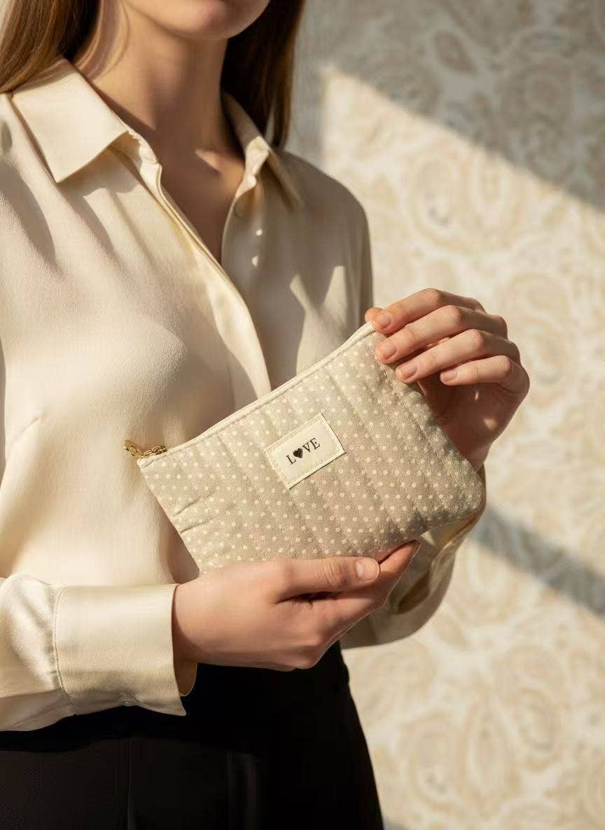 Love Quilted polka-dot toiletry pouch 14 x 20 cm