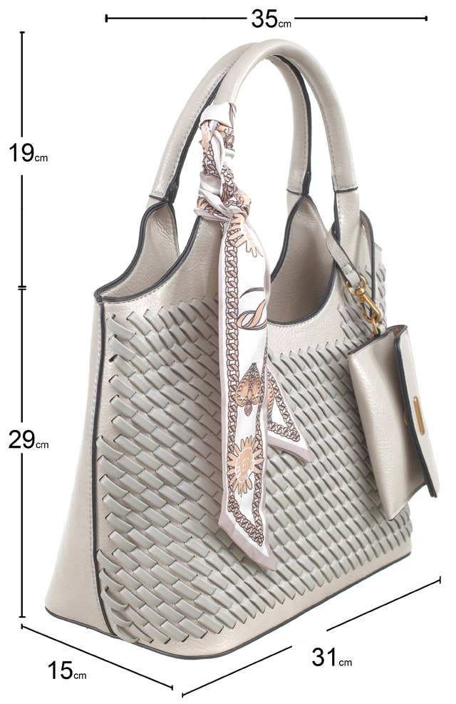 FRAN FASHIONABLE WOVEN TEXTURAL TOTE WITH SCARF