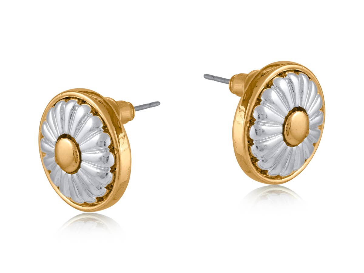 FLEUR BUTTON TWO TONE EARRINGS