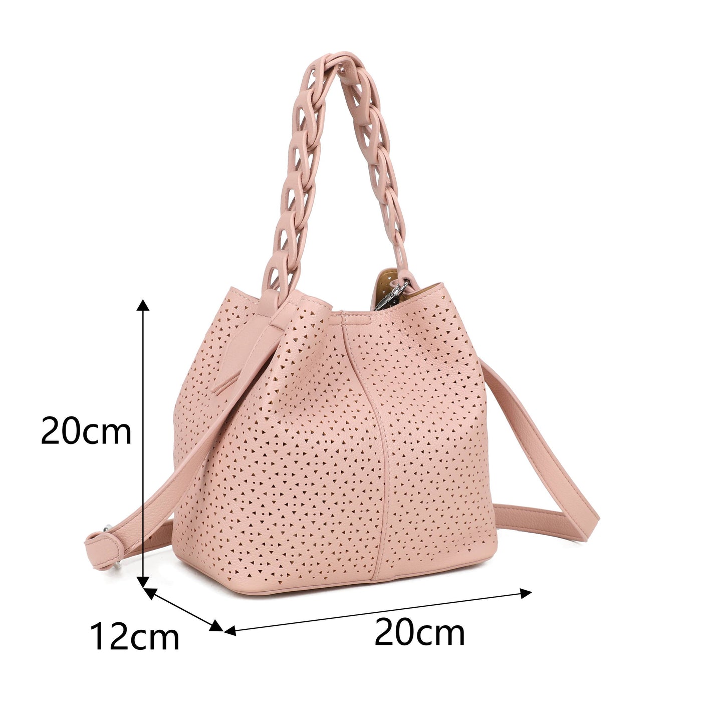 Hallie Perforated Hobo Bag with Woven Handle