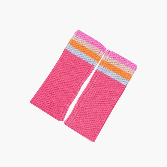 Dollie Wrist Warmers- Hot Pink, Rainbow Stripe