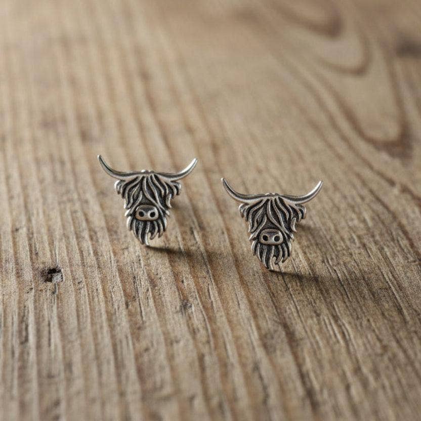 Sterling Silver Plated Studs Highland Cow Earrings Gift for Highland Cow Lovers