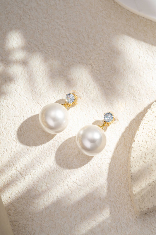 ELLE Elegant Classic Chic Pearl Rhinestone Clip Earrings XL Pearl!