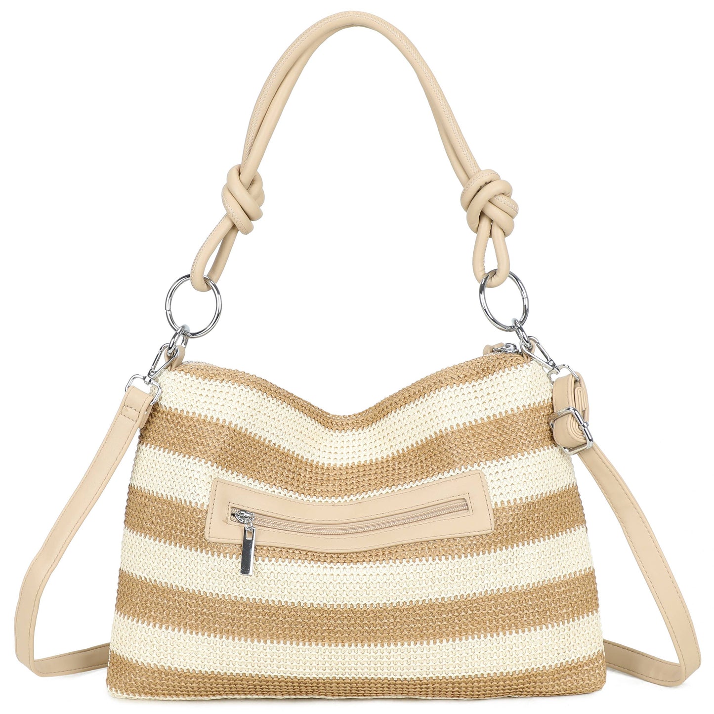 Nansy Natural Straw Stripe Shoulder Bag with Knot Handle