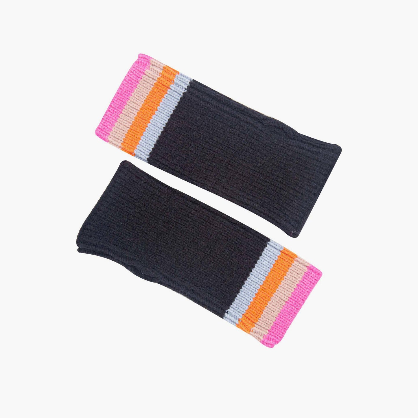 Dollie Wrist Warmers- Black, Rainbow Stripe