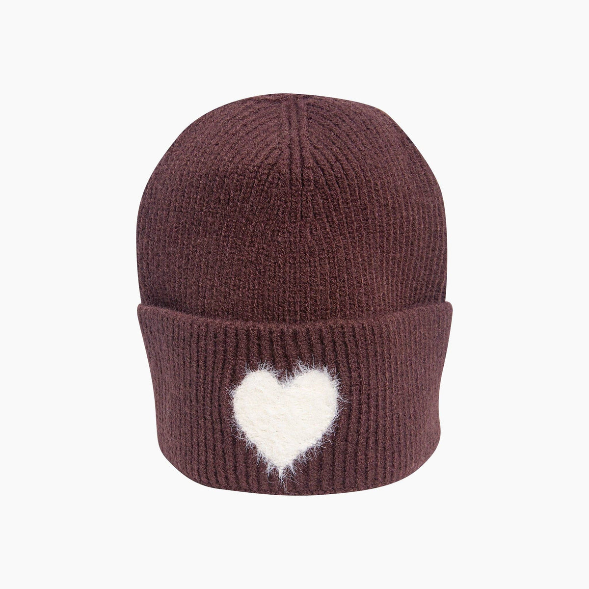 Fran Fluffy Heart Beanie Hat in Brown/Cream