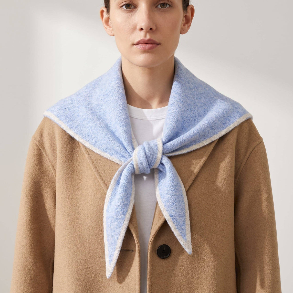 Chloe Contrast Trim Triangle Heavyweight Scarf in Light Blue/Cream