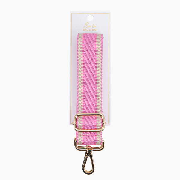 Emerson Woven Bag Strap - Pink, Striped Trim