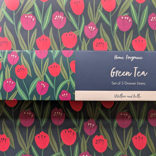 Scented Drawer Liner - Set of 5 Green Tea - Tulips Design