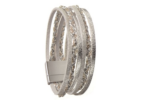 Multi faux leather and silver plait cuff bracelet