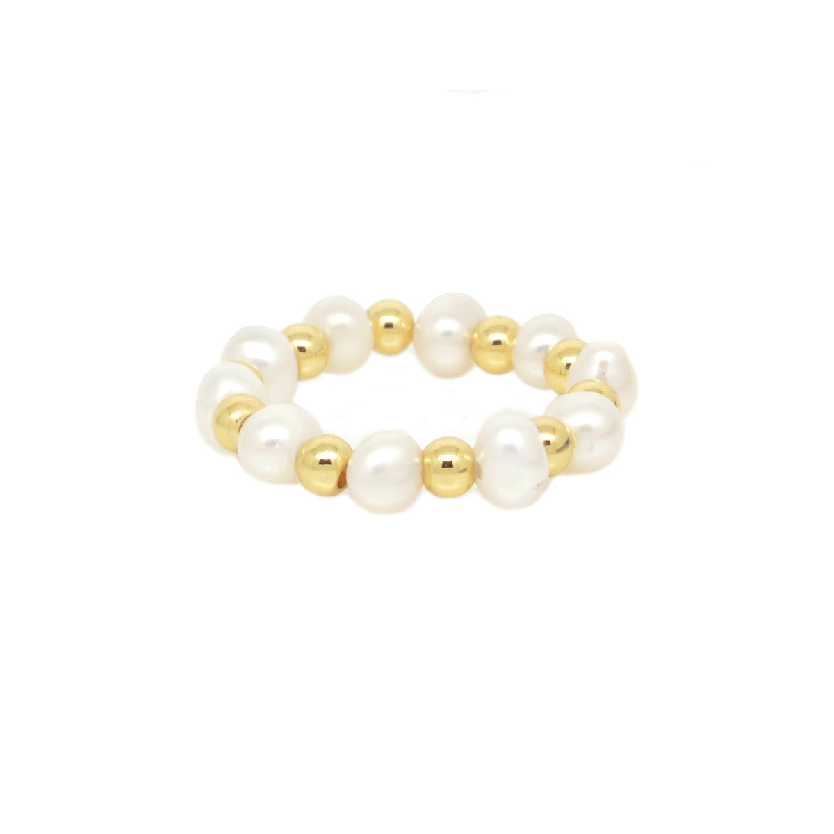 Stretch gold and pearl ring
