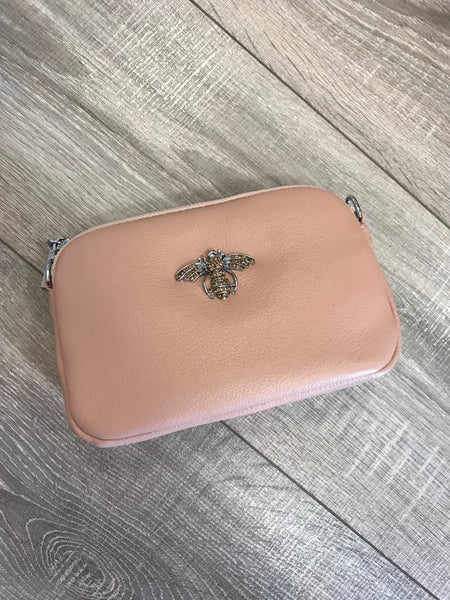 Real leather bag with diamanté bee