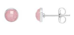 Mini Gemstone Stud Earrings  Silver Plated | Pink Chalcedony