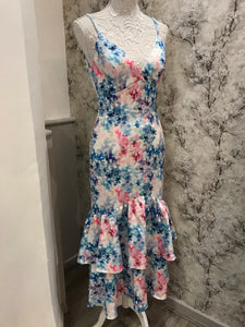 Peplum floral print body con midi dress